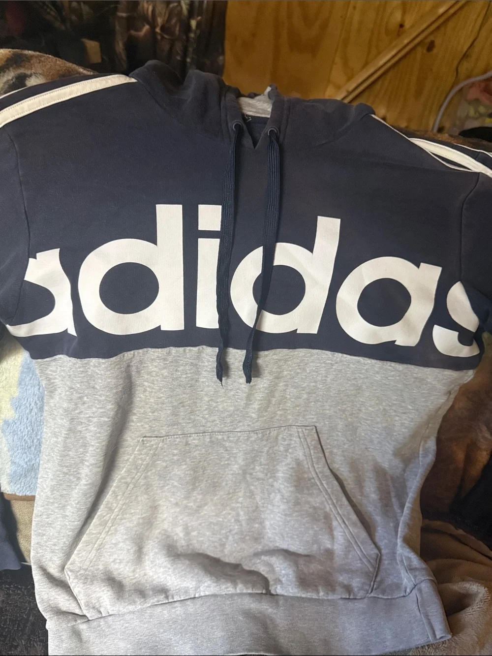 adidas Two-Tone Navy and Light Gray Hoodie with Large Logo